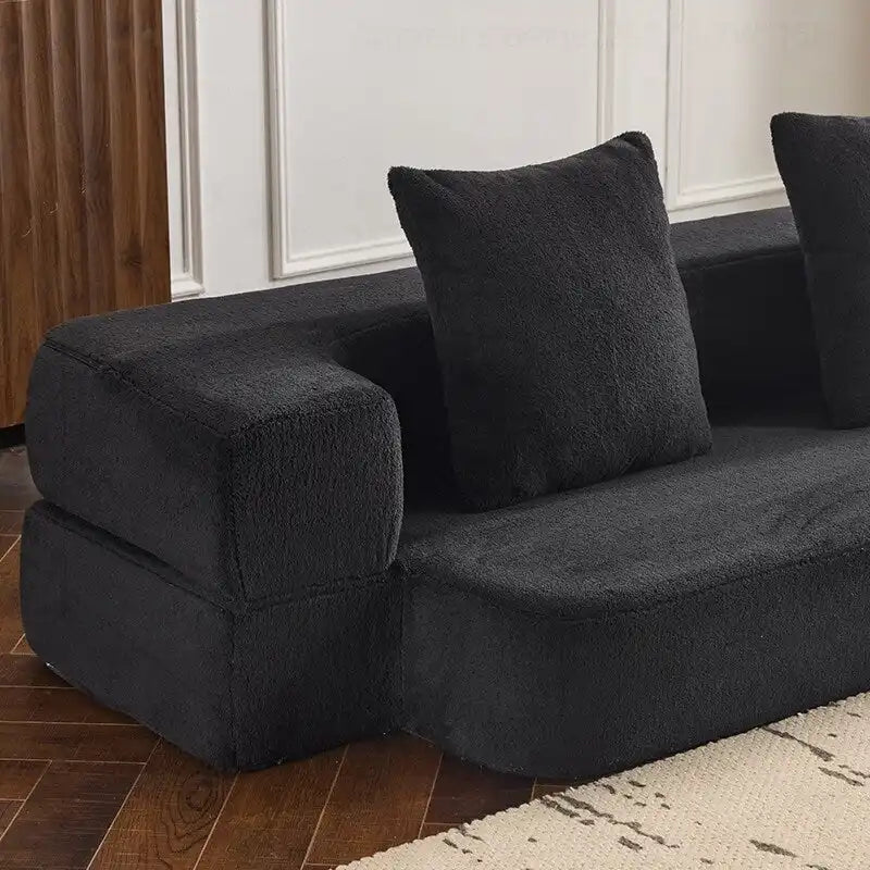 Canapé modulable noir / gris clair avec pouf, convertible, 2–3 places