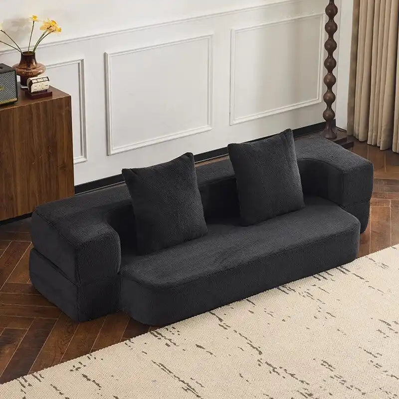 Canapé modulable noir / gris clair avec pouf, convertible, 2–3 places