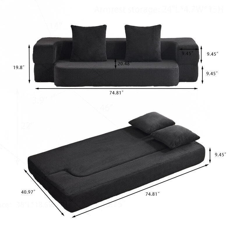 Canapé modulable noir / gris clair avec pouf, convertible, 2–3 places