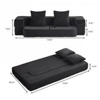 Canapé modulable noir / gris clair avec pouf, convertible, 2–3 places