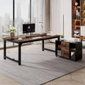 Bureau d'angle en L noir et marron avec meuble de classement mobile, ensemble de bureau à domicile pour une personne