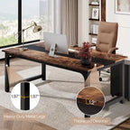 Bureau d'angle en L noir et marron avec meuble de classement mobile, ensemble de bureau à domicile pour une personne