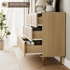Commode à 6 tiroirs en rotin blanc/noir/naturel avec pieds en métal