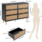 Commode à 6 tiroirs en rotin blanc/noir/naturel avec pieds en métal