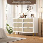 Commode à 6 tiroirs en rotin blanc/noir/naturel avec pieds en métal