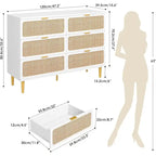 Commode à 6 tiroirs en rotin blanc/noir/naturel avec pieds en métal