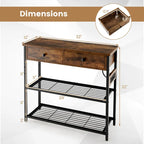 Console étroite Chêne Marron / Gris – 2 tiroirs, station de recharge, pour 1 personne