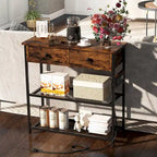 Console étroite Chêne Marron / Gris – 2 tiroirs, station de recharge, pour 1 personne