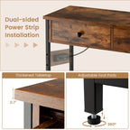 Console étroite Chêne Marron / Gris – 2 tiroirs, station de recharge, pour 1 personne
