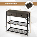 Console étroite Chêne Marron / Gris – 2 tiroirs, station de recharge, pour 1 personne