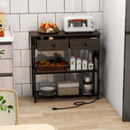 Console étroite Chêne Marron / Gris – 2 tiroirs, station de recharge, pour 1 personne