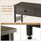 Console étroite Chêne Marron / Gris – 2 tiroirs, station de recharge, pour 1 personne