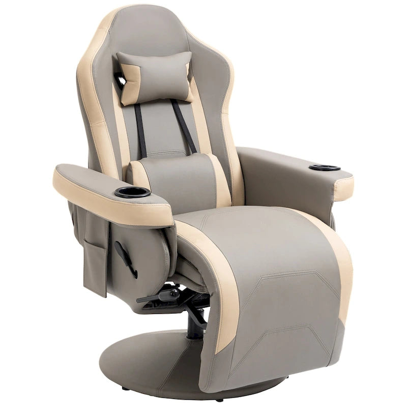 Fauteuil inclinable manuel en cuir synthétique gris, 1 place, pivotant à 360°