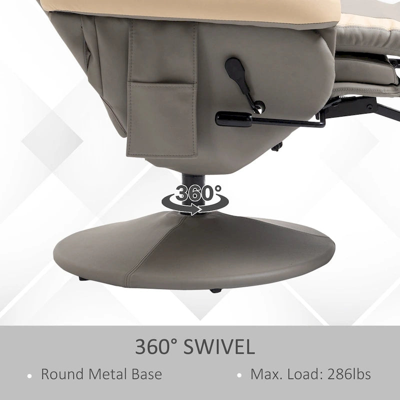 Fauteuil inclinable manuel en cuir synthétique gris, 1 place, pivotant à 360°