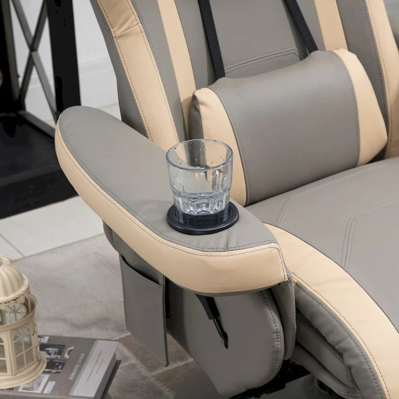 Fauteuil inclinable manuel en cuir synthétique gris, 1 place, pivotant à 360°