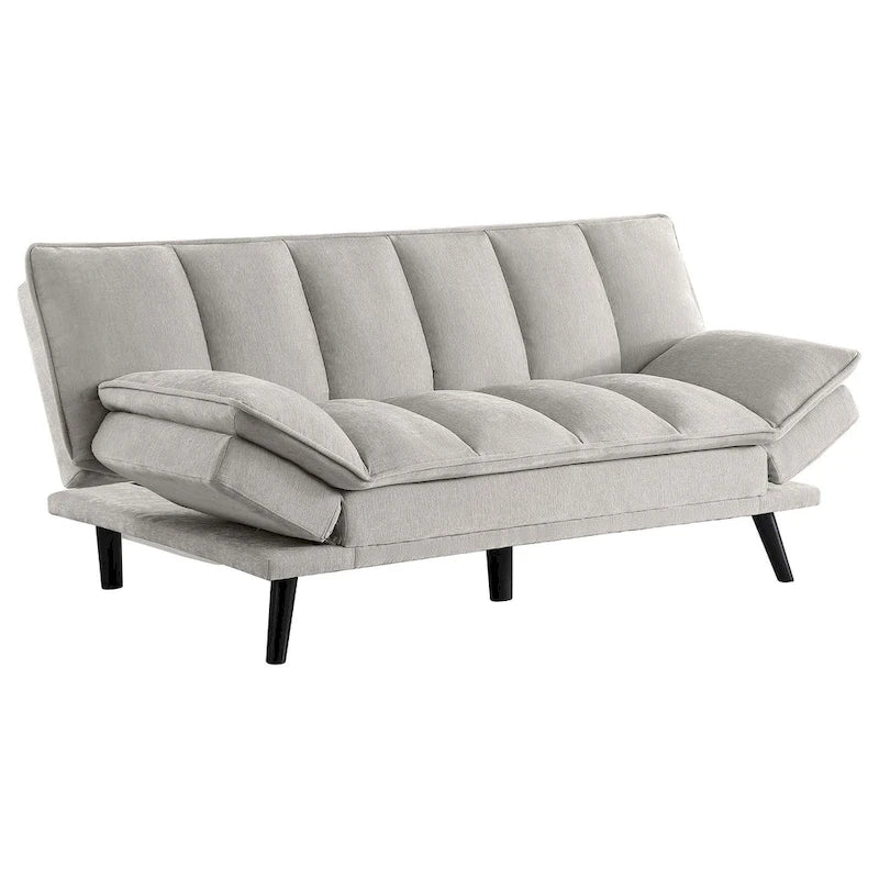 Canapé-lit convertible capitonné gris clair, 2 places, pieds noirs, 78"