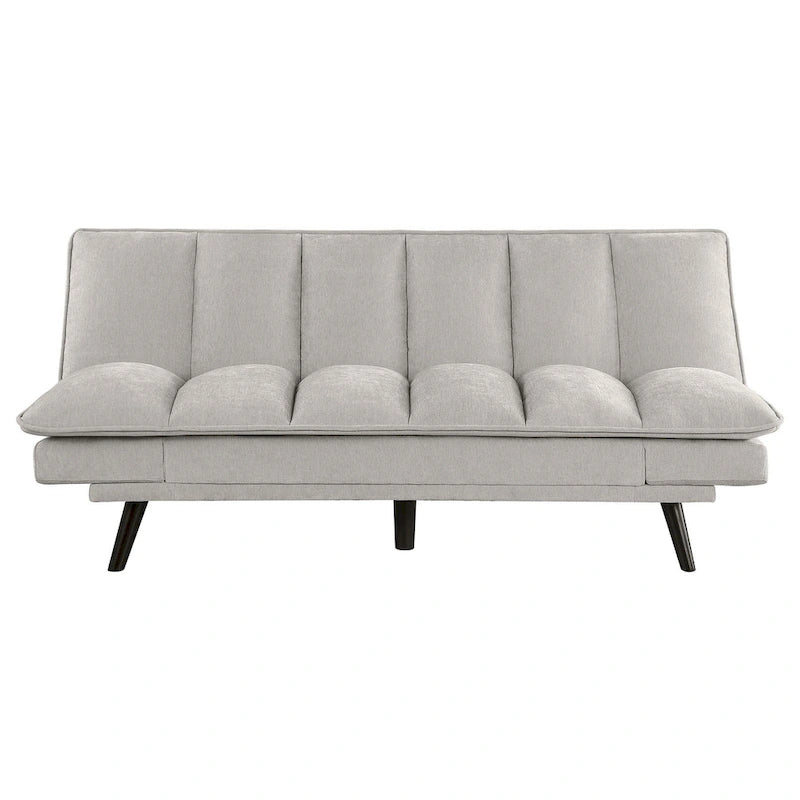 Canapé-lit convertible capitonné gris clair, 2 places, pieds noirs, 78"