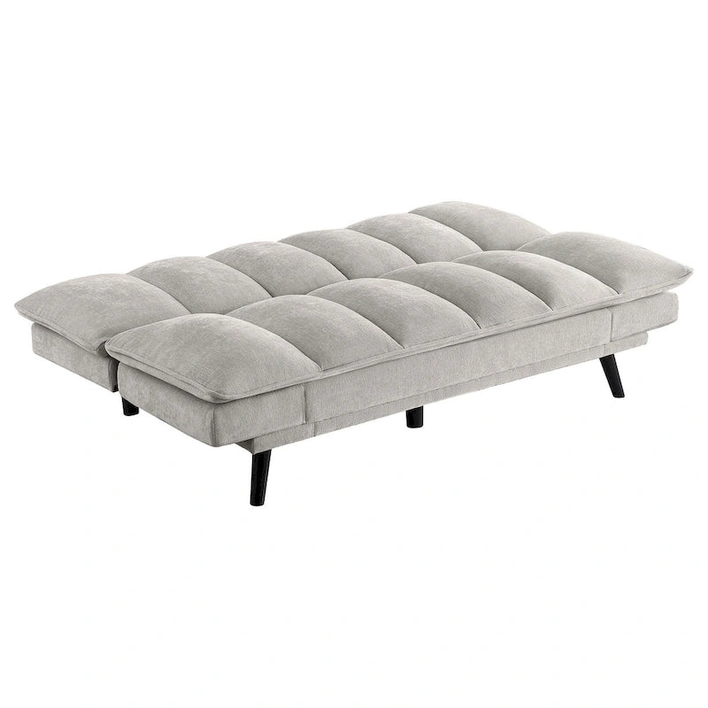 Canapé-lit convertible capitonné gris clair, 2 places, pieds noirs, 78"