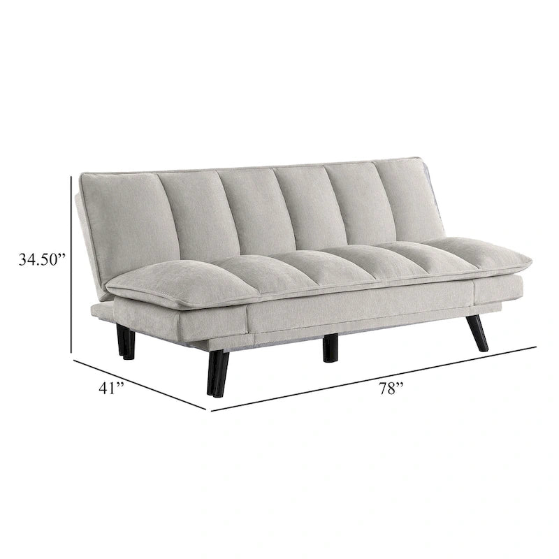 Canapé-lit convertible capitonné gris clair, 2 places, pieds noirs, 78"