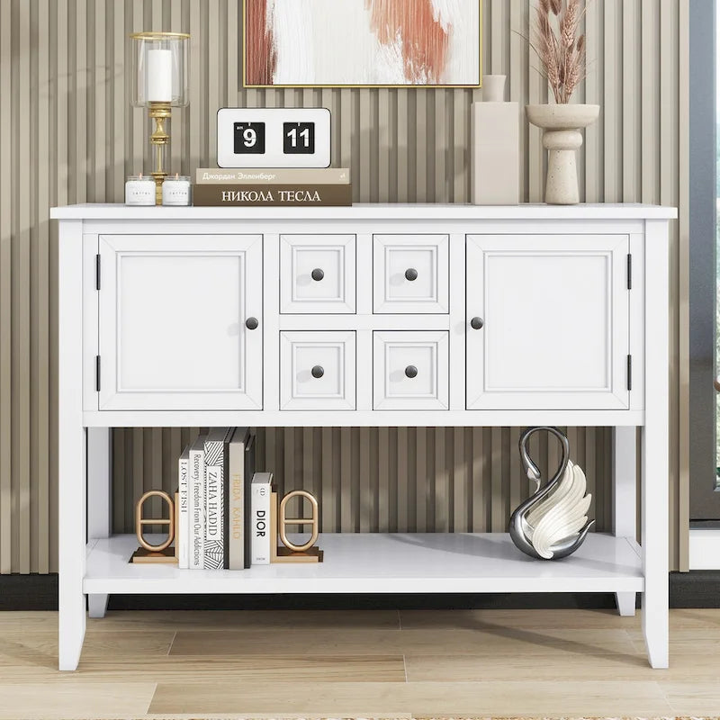 Buffet Blanc | 4 Tiroirs + 2 Armoires | Pour 1
