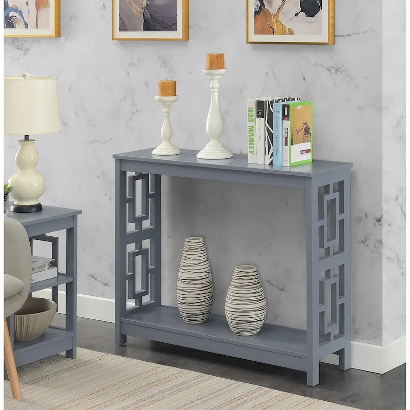 Table console avec étagère, 2 niveaux, montage par 1 personne, couleur expresso/blanc/noir