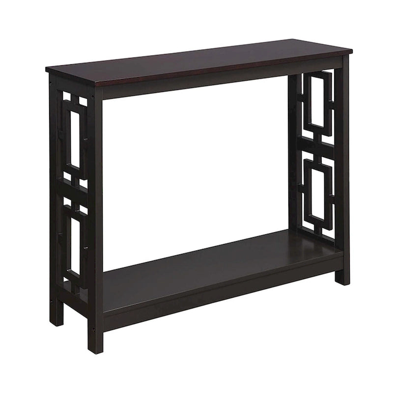 Table console avec étagère, 2 niveaux, montage par 1 personne, couleur expresso/blanc/noir