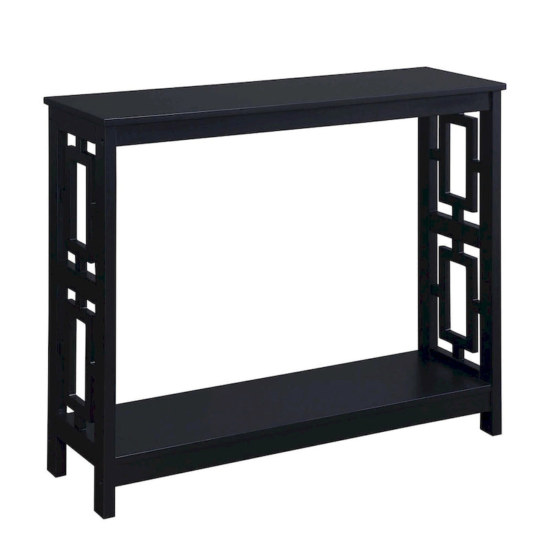Table console avec étagère, 2 niveaux, montage par 1 personne, couleur expresso/blanc/noir