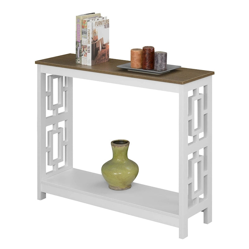 Table console avec étagère, 2 niveaux, montage par 1 personne, couleur expresso/blanc/noir
