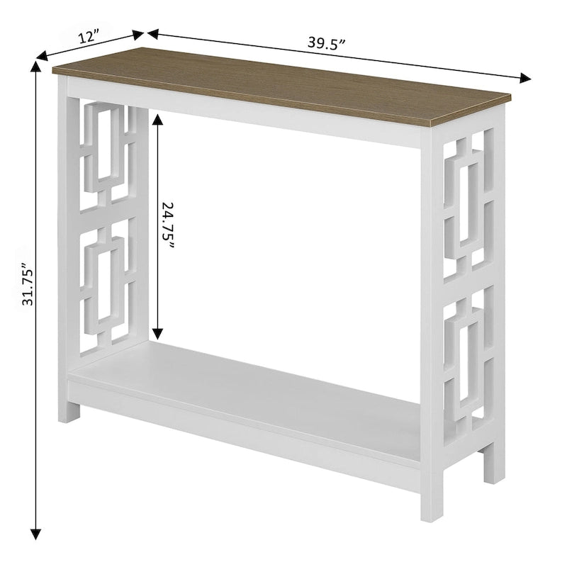 Table console avec étagère, 2 niveaux, montage par 1 personne, couleur expresso/blanc/noir