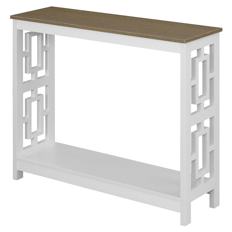 Table console avec étagère, 2 niveaux, montage par 1 personne, couleur expresso/blanc/noir