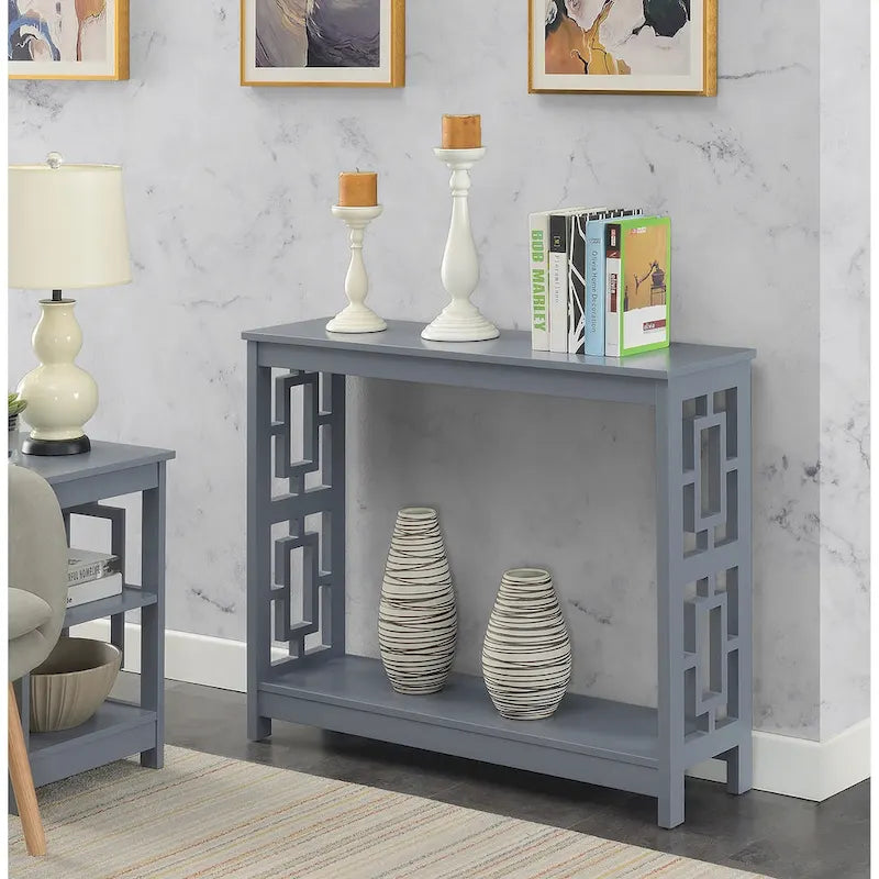 Table console avec étagère, 2 niveaux, montage par 1 personne, couleur expresso/blanc/noir