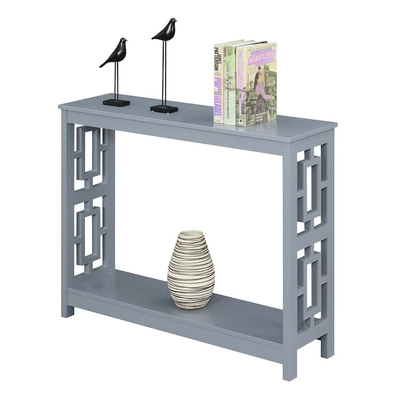 Table console avec étagère, 2 niveaux, montage par 1 personne, couleur expresso/blanc/noir