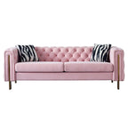 Canapé capitonné en velours rose / noir / vert / beige | Pieds dorés | 3 places