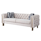 Canapé capitonné en velours rose / noir / vert / beige | Pieds dorés | 3 places