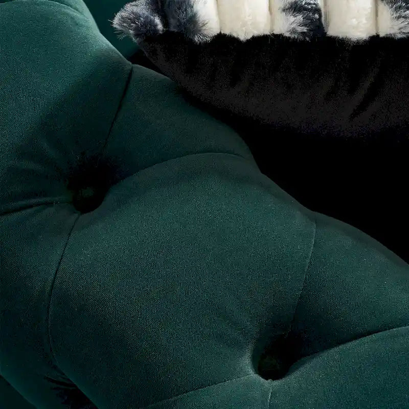 Canapé capitonné en velours rose / noir / vert / beige | Pieds dorés | 3 places