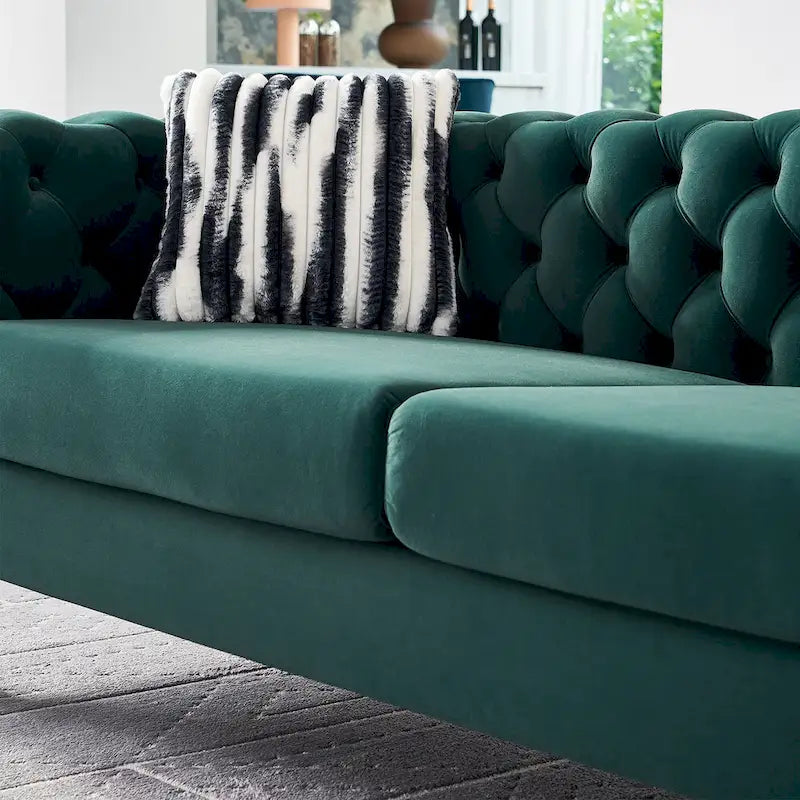 Canapé capitonné en velours rose / noir / vert / beige | Pieds dorés | 3 places