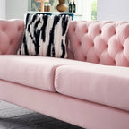 Canapé capitonné en velours rose / noir / vert / beige | Pieds dorés | 3 places