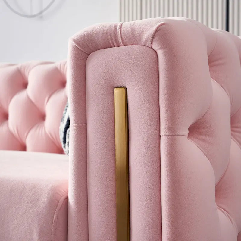 Canapé capitonné en velours rose / noir / vert / beige | Pieds dorés | 3 places