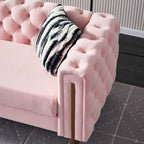 Canapé capitonné en velours rose / noir / vert / beige | Pieds dorés | 3 places