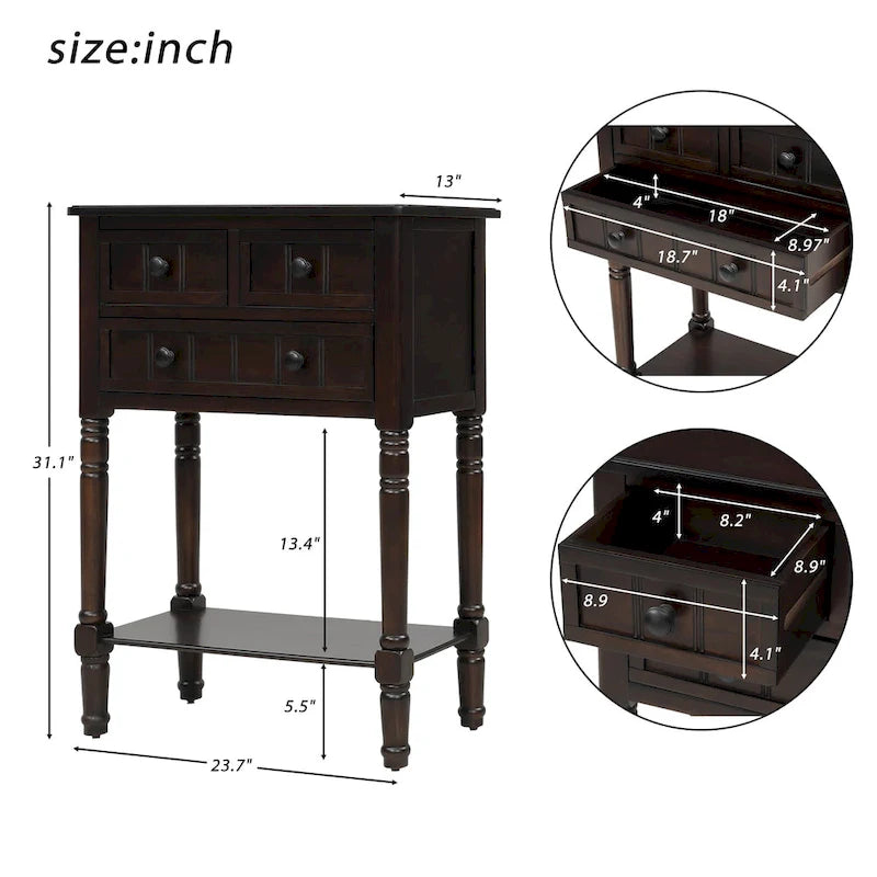 Console à 3 tiroirs multicolore avec étagère inférieure
