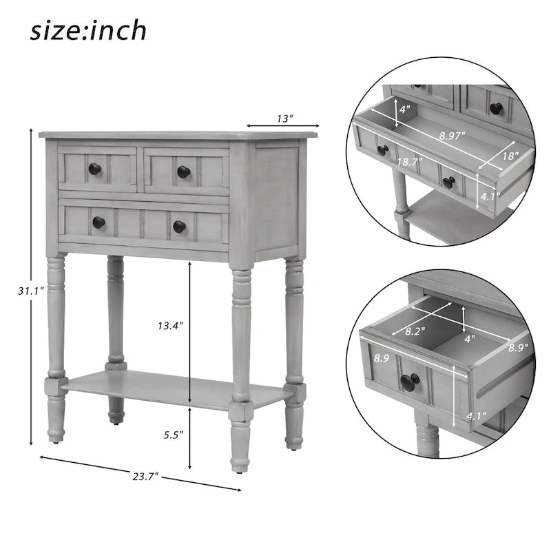Console à 3 tiroirs multicolore avec étagère inférieure