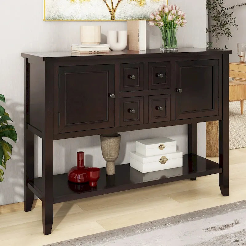 Console avec tiroirs et étagère inférieure, style antique bleu / rétro, pour 1 personne