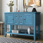 Console avec tiroirs et étagère inférieure, style antique bleu / rétro, pour 1 personne