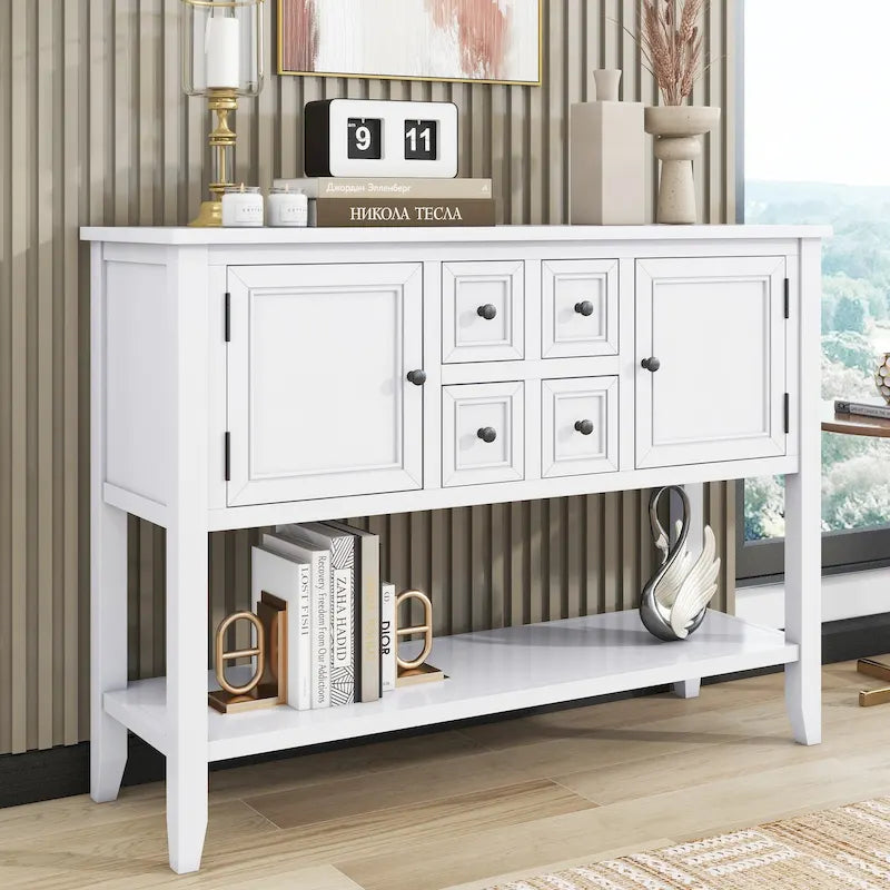 Console avec tiroirs et étagère inférieure, style antique bleu / rétro, pour 1 personne