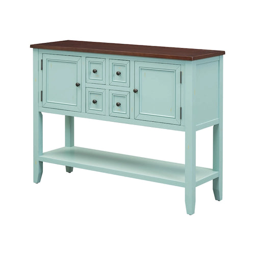 Console avec tiroirs et étagère inférieure, style antique bleu / rétro, pour 1 personne