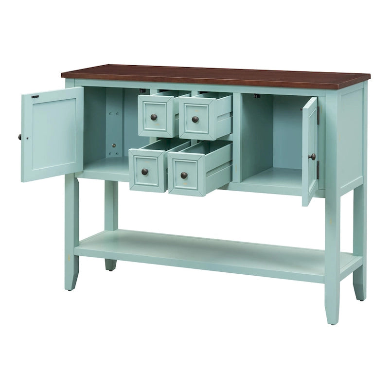 Console avec tiroirs et étagère inférieure, style antique bleu / rétro, pour 1 personne