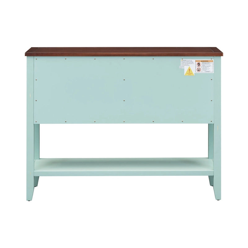 Console avec tiroirs et étagère inférieure, style antique bleu / rétro, pour 1 personne