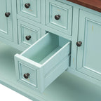 Console avec tiroirs et étagère inférieure, style antique bleu / rétro, pour 1 personne