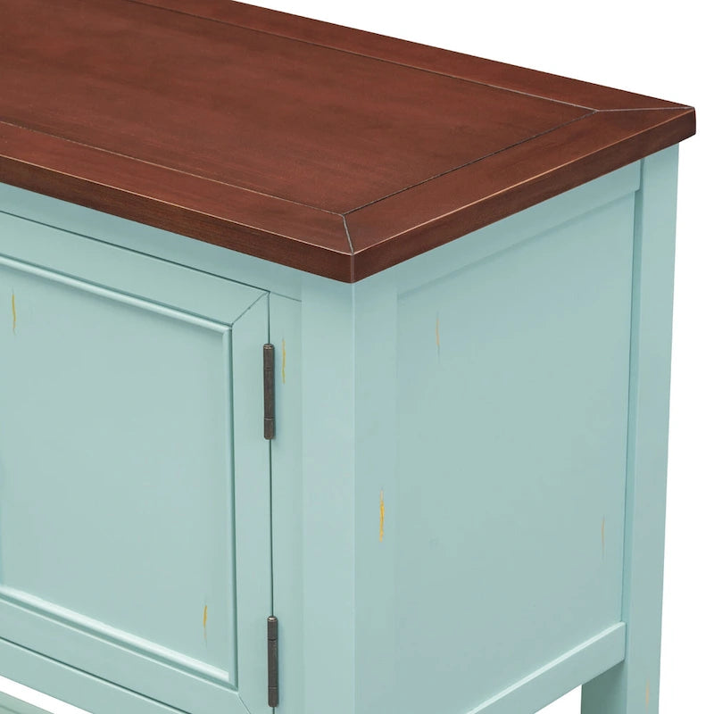Console avec tiroirs et étagère inférieure, style antique bleu / rétro, pour 1 personne