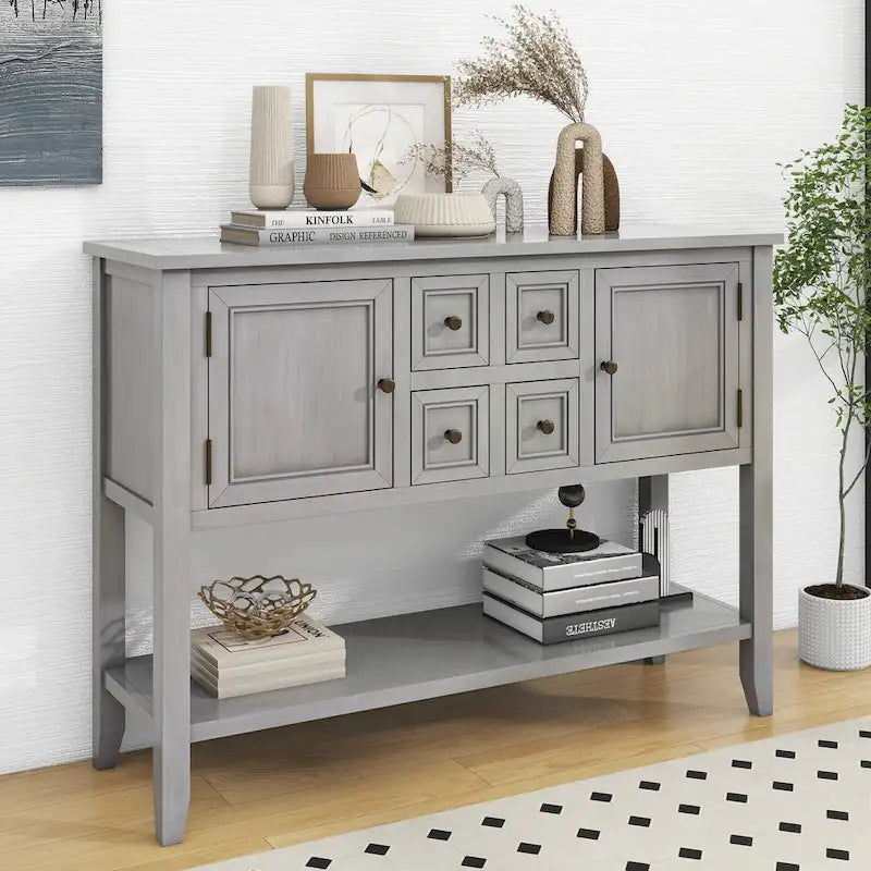 Console avec tiroirs et étagère inférieure, style antique bleu / rétro, pour 1 personne